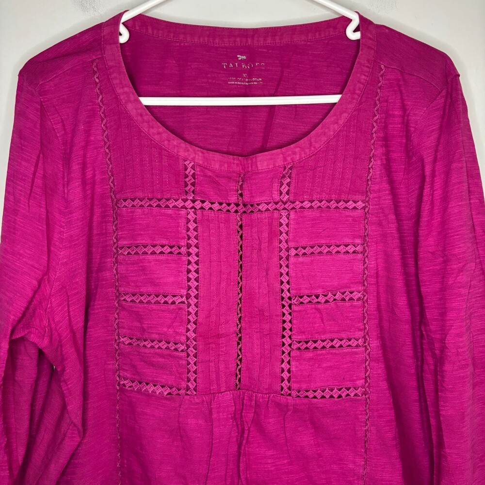 Talbots Magenta Pink Embroidered Peasant Blouse